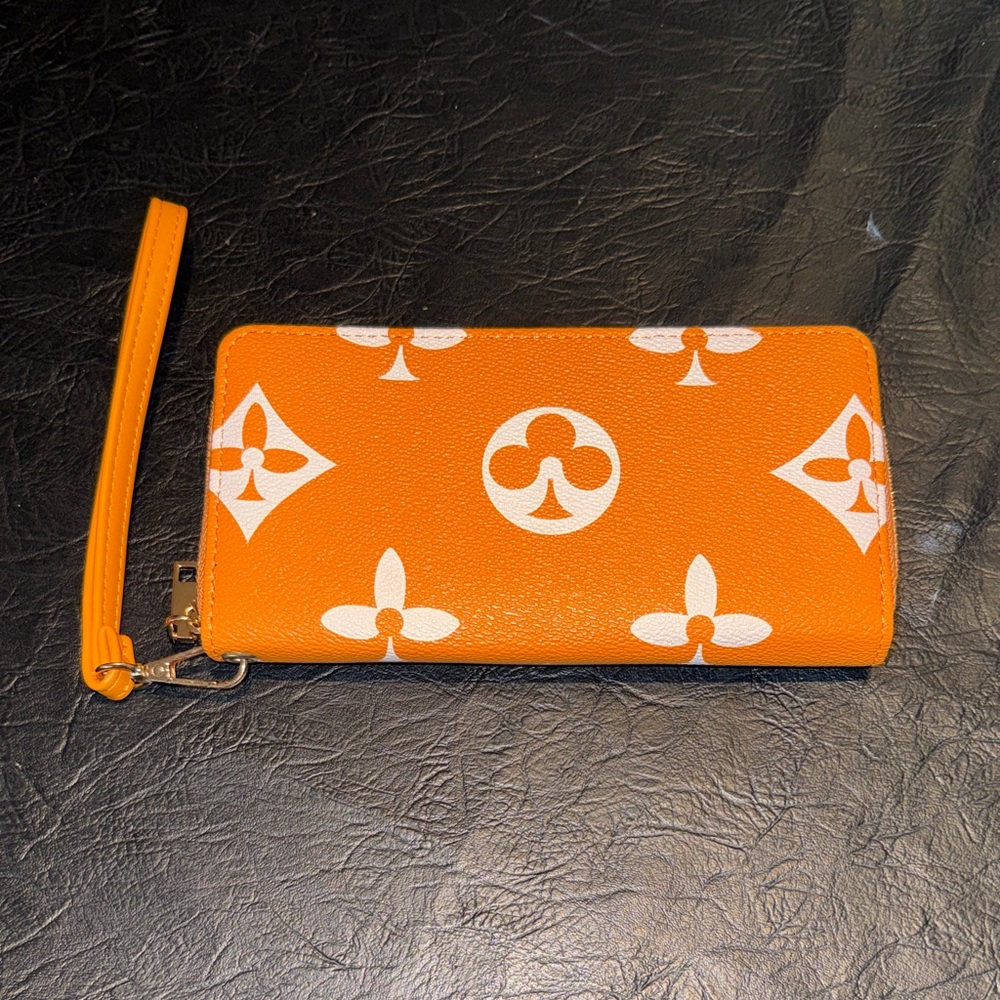 Orange Monogram Zip-Around Wristlet Wallet, NWOT